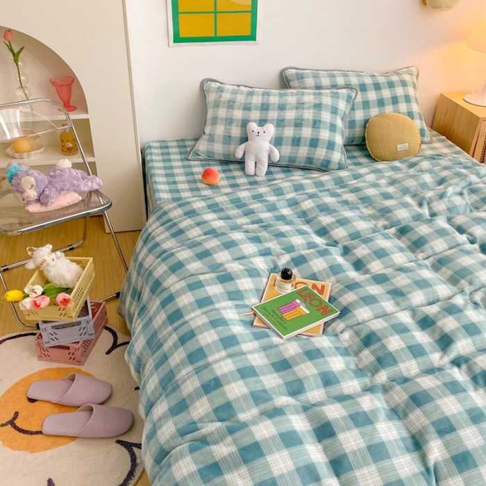 91家纺网 家纺一手货源 找家纺 顾里 2020新款韩国ins高端保暖牛奶绒套件 浅豆绿