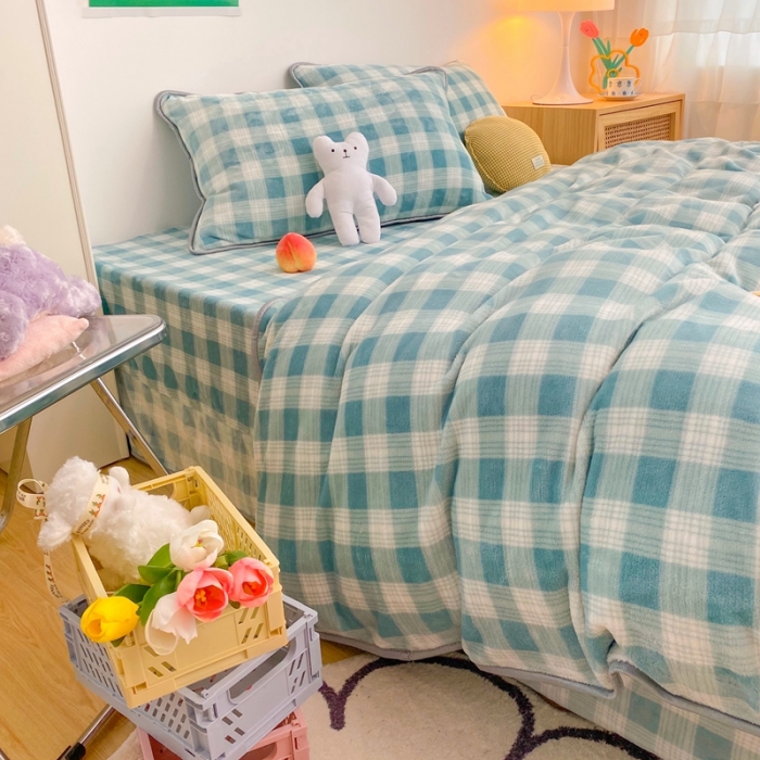 91家纺网 家纺一手货源 找家纺 顾里 2020新款韩国ins高端保暖牛奶绒套件 浅豆绿