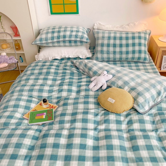 91家纺网 家纺一手货源 找家纺 顾里 2020新款韩国ins高端保暖牛奶绒套件 浅豆绿