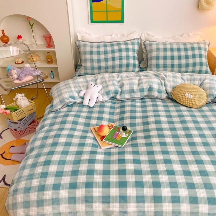 91家纺网 家纺一手货源 找家纺 顾里 2020新款韩国ins高端保暖牛奶绒套件 浅豆绿