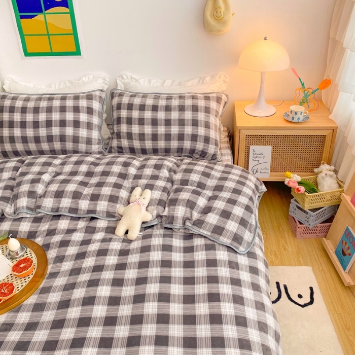 91家纺网 家纺一手货源 找家纺 顾里 2020新款韩国ins高端保暖牛奶绒套件 雾霾灰