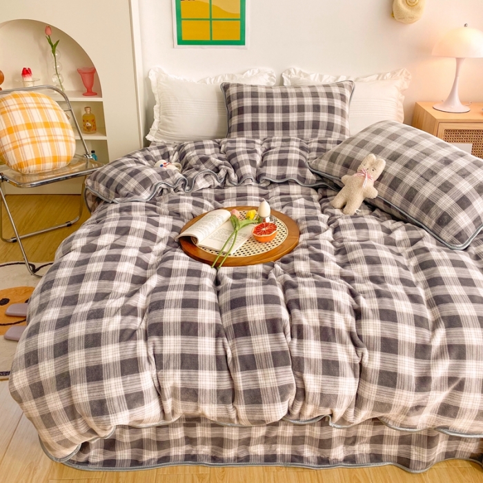 91家纺网 家纺一手货源 找家纺 顾里 2020新款韩国ins高端保暖牛奶绒套件 雾霾灰