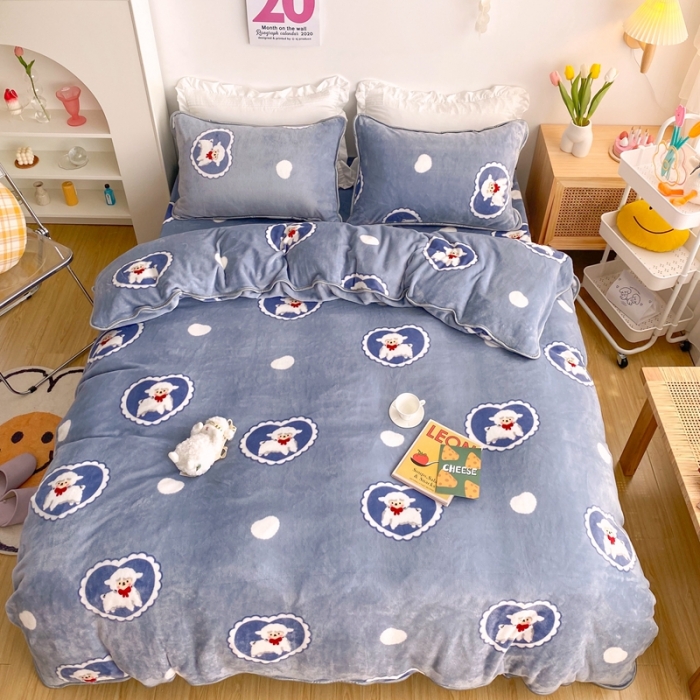 91家纺网 家纺一手货源 找家纺 顾里 2020新款韩国ins高端保暖牛奶绒套件 爱心绵羊