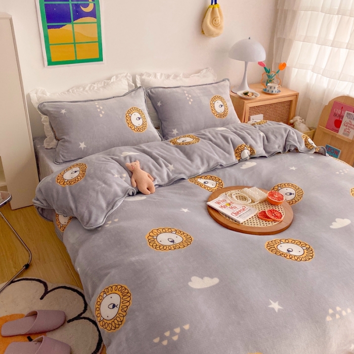 91家纺网 家纺一手货源 找家纺 顾里 2020新款韩国ins高端保暖牛奶绒套件 北欧狮子