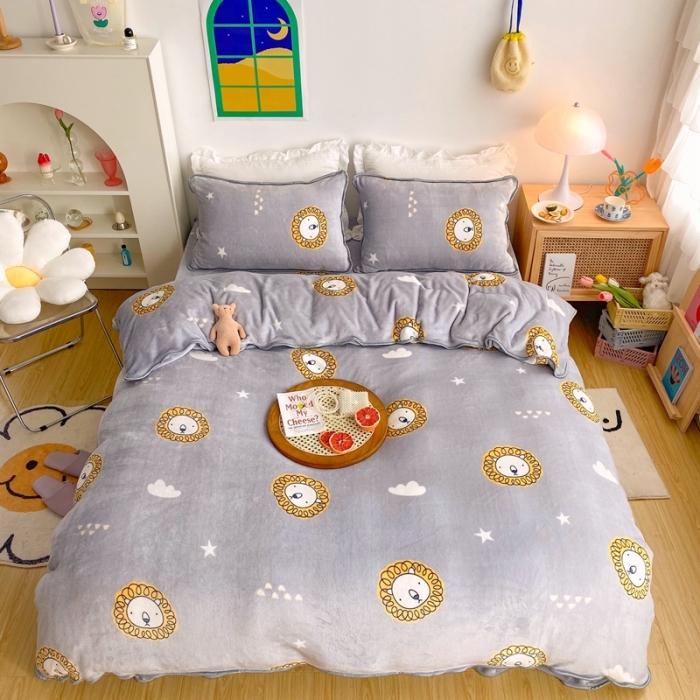 91家纺网 家纺一手货源 找家纺 顾里 2020新款韩国ins高端保暖牛奶绒套件 北欧狮子