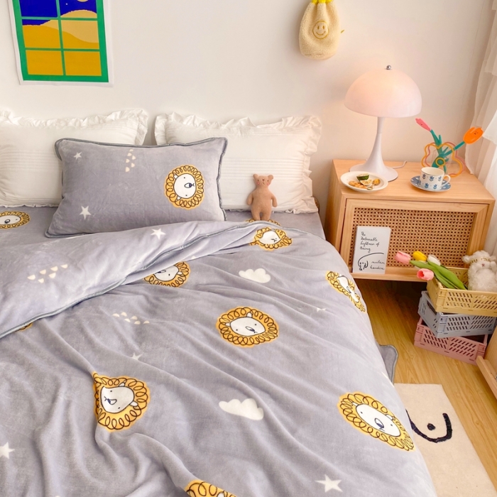 91家纺网 家纺一手货源 找家纺 顾里 2020新款韩国ins高端保暖牛奶绒套件 北欧狮子