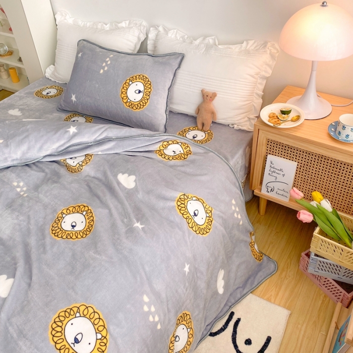 91家纺网 家纺一手货源 找家纺 顾里 2020新款韩国ins高端保暖牛奶绒套件 北欧狮子