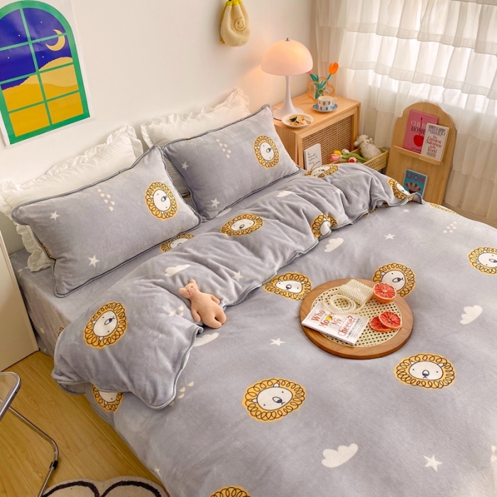 91家纺网 家纺一手货源 找家纺 顾里 2020新款韩国ins高端保暖牛奶绒套件 北欧狮子