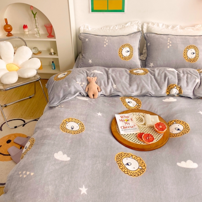 91家纺网 家纺一手货源 找家纺 顾里 2020新款韩国ins高端保暖牛奶绒套件 北欧狮子