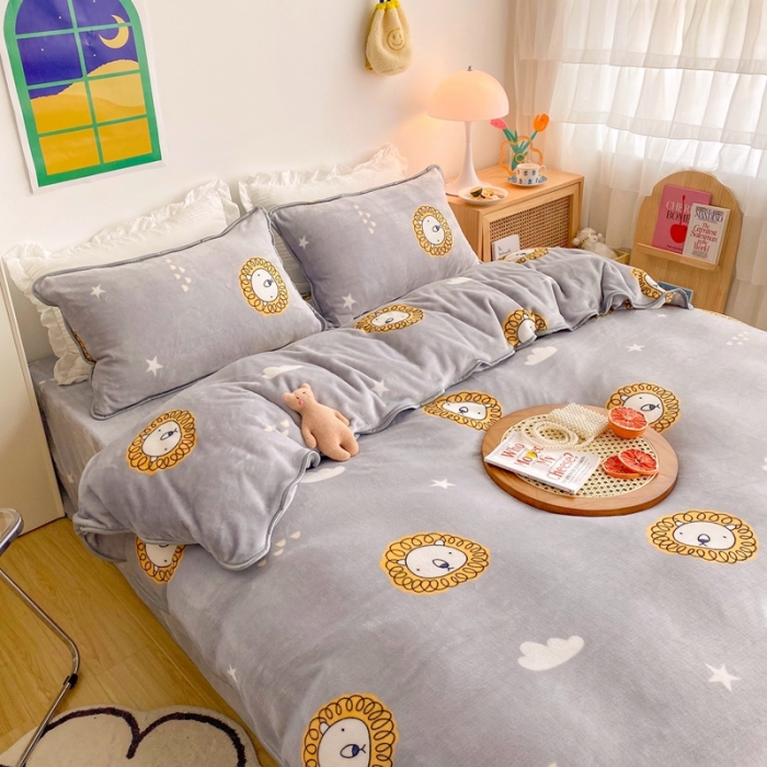 91家纺网 家纺一手货源 找家纺 顾里 2020新款韩国ins高端保暖牛奶绒套件 北欧狮子