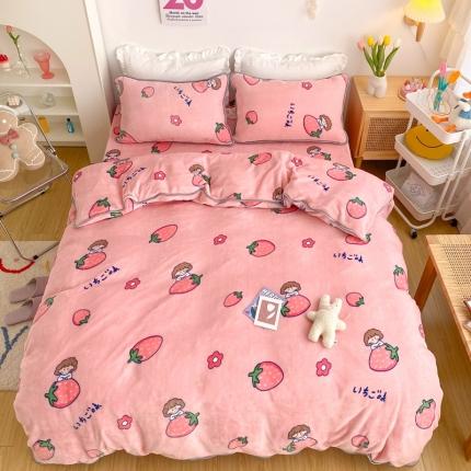 顾里 2020新款韩国ins高端保暖牛奶绒套件 草莓女孩