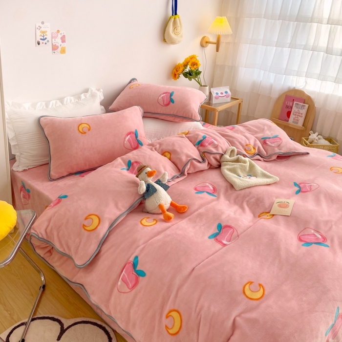 91家纺网 家纺一手货源 找家纺 顾里 2020新款韩国ins高端保暖牛奶绒套件 美少女蜜桃