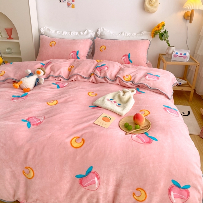 91家纺网 家纺一手货源 找家纺 顾里 2020新款韩国ins高端保暖牛奶绒套件 美少女蜜桃