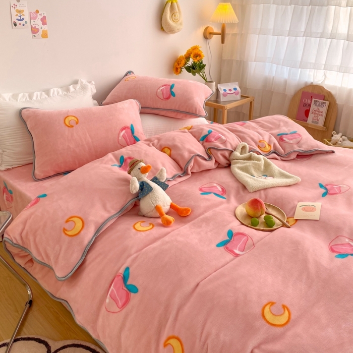 91家纺网 家纺一手货源 找家纺 顾里 2020新款韩国ins高端保暖牛奶绒套件 美少女蜜桃