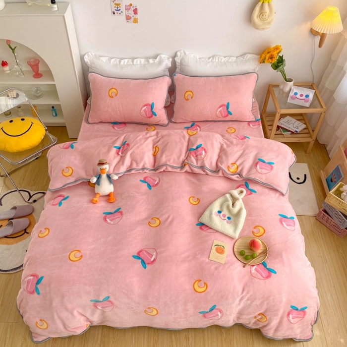 91家纺网 家纺一手货源 找家纺 顾里 2020新款韩国ins高端保暖牛奶绒套件 美少女蜜桃