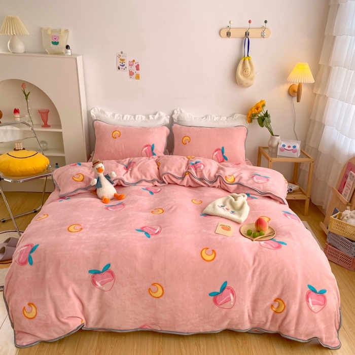 91家纺网 家纺一手货源 找家纺 顾里 2020新款韩国ins高端保暖牛奶绒套件 美少女蜜桃