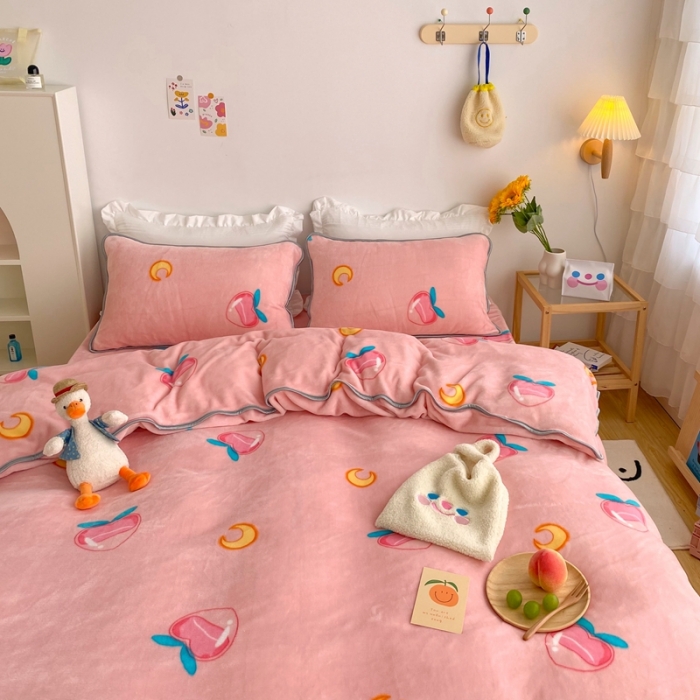 91家纺网 家纺一手货源 找家纺 顾里 2020新款韩国ins高端保暖牛奶绒套件 美少女蜜桃