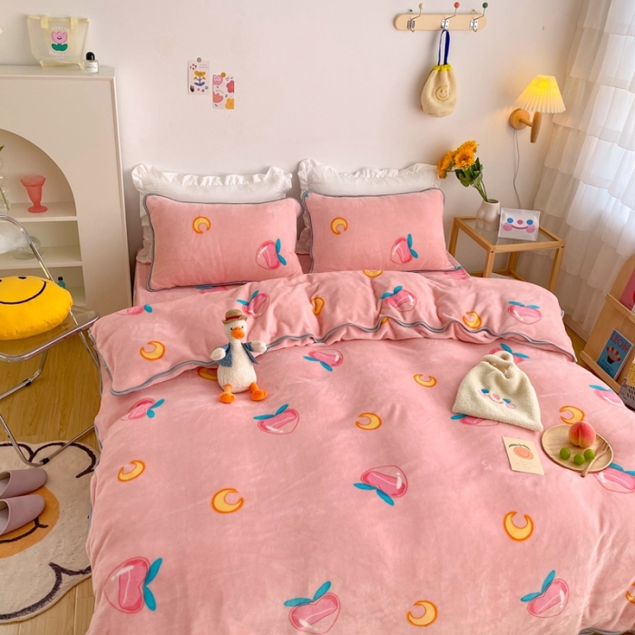 91家纺网 家纺一手货源 找家纺 顾里 2020新款韩国ins高端保暖牛奶绒套件 美少女蜜桃