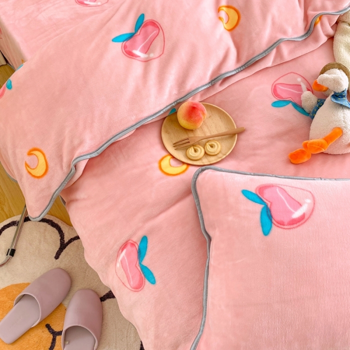 91家纺网 家纺一手货源 找家纺 顾里 2020新款韩国ins高端保暖牛奶绒套件 美少女蜜桃