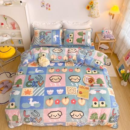 顾里 2020新款韩国ins高端保暖牛奶绒套件 幸运日