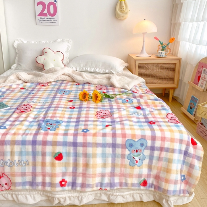 91家纺网 家纺一手货源 找家纺 顾里2020新款ins网红少女心温暖牌羊羔绒毯 彩格考拉