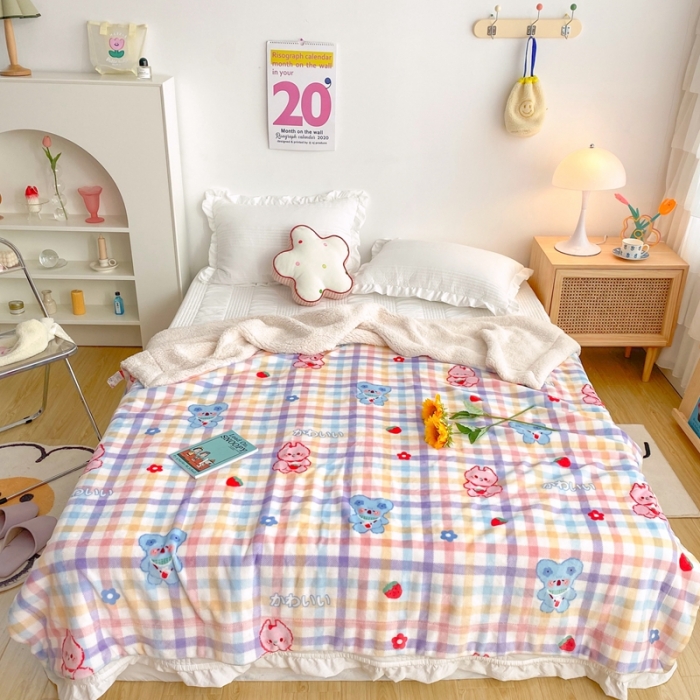 91家纺网 家纺一手货源 找家纺 顾里2020新款ins网红少女心温暖牌羊羔绒毯 彩格考拉