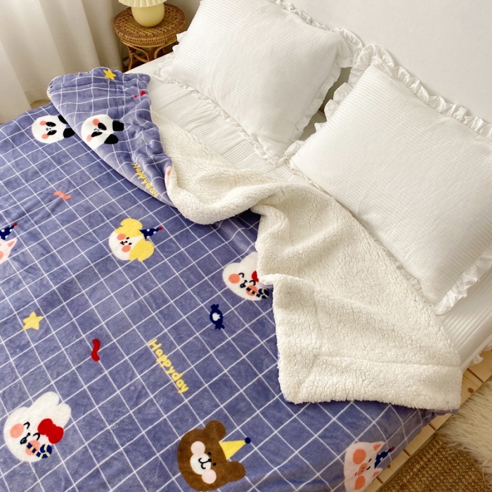 91家纺网 家纺一手货源 找家纺 顾里2020新款ins网红少女心温暖牌羊羔绒毯 动物庆典