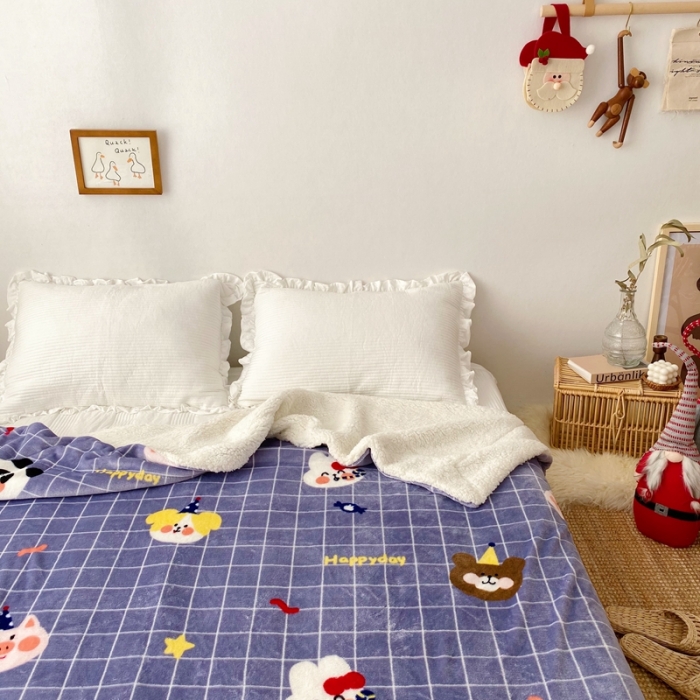 91家纺网 家纺一手货源 找家纺 顾里2020新款ins网红少女心温暖牌羊羔绒毯 动物庆典