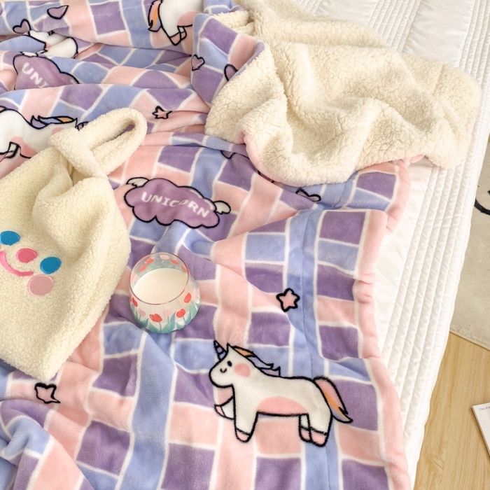 91家纺网 家纺一手货源 找家纺 顾里2020新款ins网红少女心温暖牌羊羔绒毯 独角兽