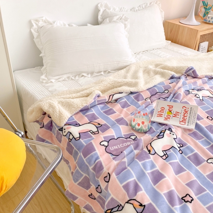 91家纺网 家纺一手货源 找家纺 顾里2020新款ins网红少女心温暖牌羊羔绒毯 独角兽