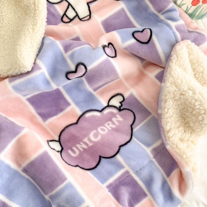 91家纺网 家纺一手货源 找家纺 顾里2020新款ins网红少女心温暖牌羊羔绒毯 独角兽