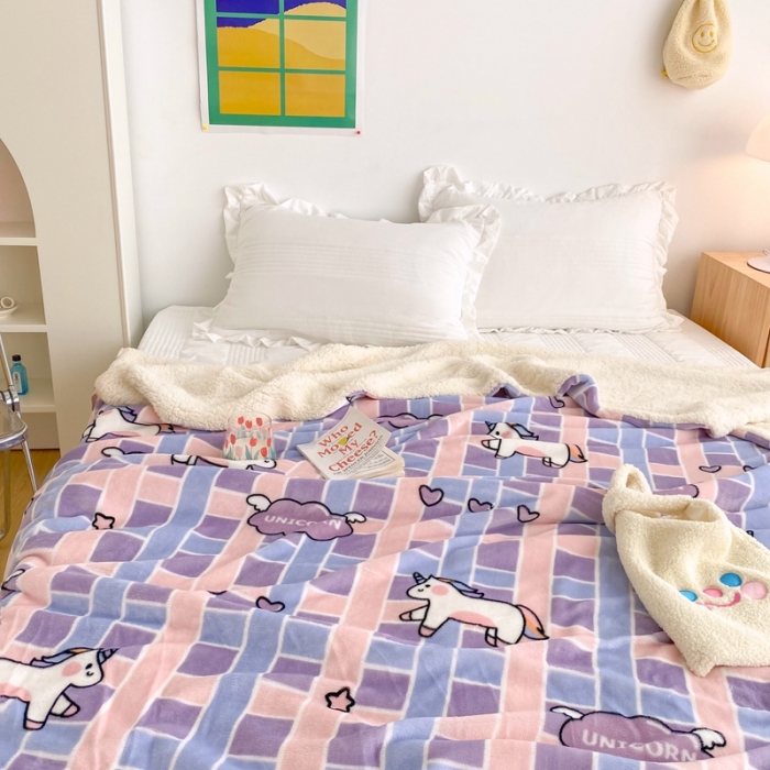 91家纺网 家纺一手货源 找家纺 顾里2020新款ins网红少女心温暖牌羊羔绒毯 独角兽