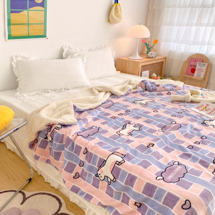 91家纺网 家纺一手货源 找家纺 顾里2020新款ins网红少女心温暖牌羊羔绒毯 独角兽