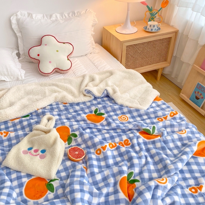 91家纺网 家纺一手货源 找家纺 顾里2020新款ins网红少女心温暖牌羊羔绒毯 格子橘子