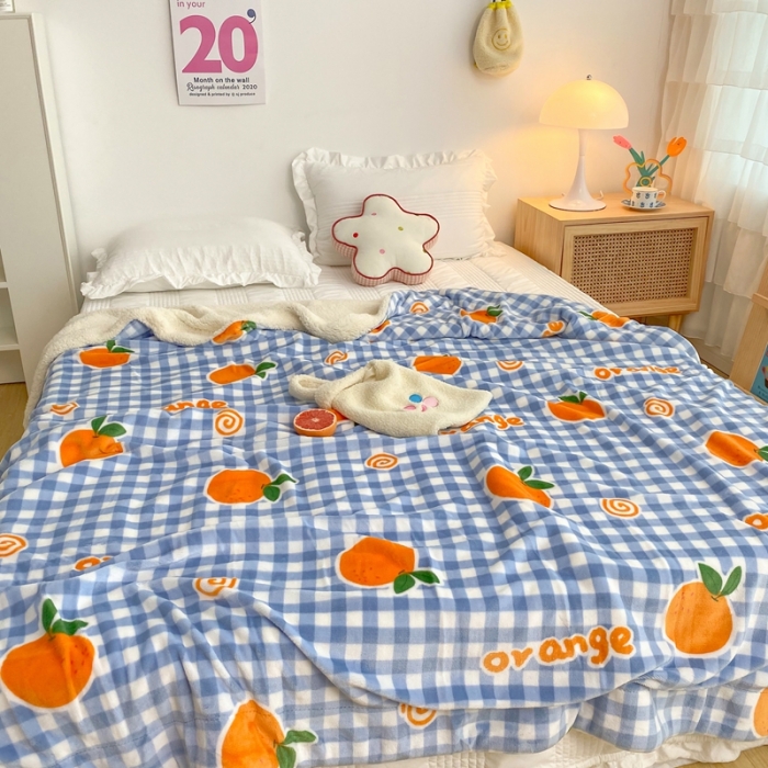 91家纺网 家纺一手货源 找家纺 顾里2020新款ins网红少女心温暖牌羊羔绒毯 格子橘子