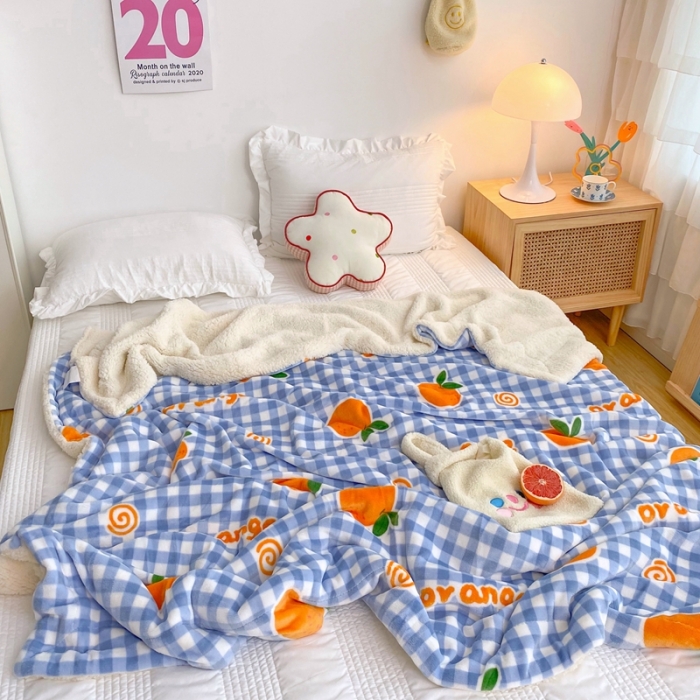 91家纺网 家纺一手货源 找家纺 顾里2020新款ins网红少女心温暖牌羊羔绒毯 格子橘子