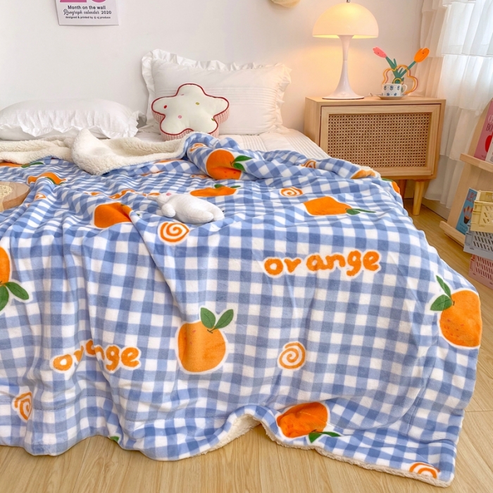 91家纺网 家纺一手货源 找家纺 顾里2020新款ins网红少女心温暖牌羊羔绒毯 格子橘子