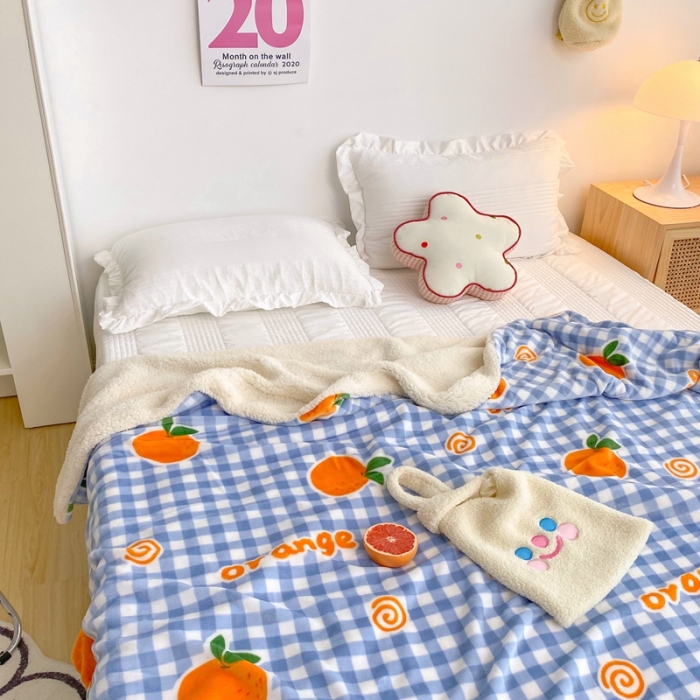 91家纺网 家纺一手货源 找家纺 顾里2020新款ins网红少女心温暖牌羊羔绒毯 格子橘子