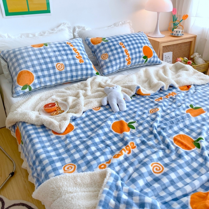 91家纺网 家纺一手货源 找家纺 顾里2020新款ins网红少女心温暖牌羊羔绒毯 格子橘子