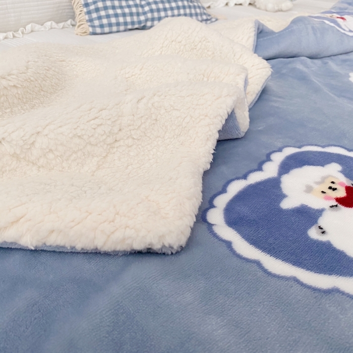 91家纺网 家纺一手货源 找家纺 顾里2020新款ins网红少女心温暖牌羊羔绒毯 爱心绵羊