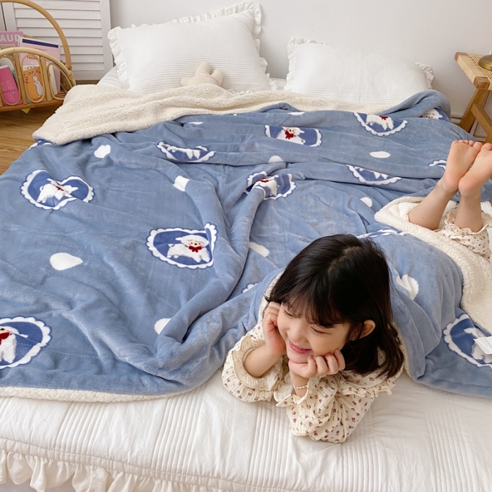 91家纺网 家纺一手货源 找家纺 顾里2020新款ins网红少女心温暖牌羊羔绒毯 爱心绵羊