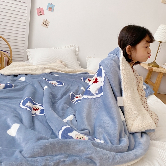 91家纺网 家纺一手货源 找家纺 顾里2020新款ins网红少女心温暖牌羊羔绒毯 爱心绵羊