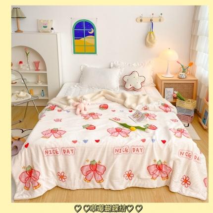 91家纺网 家纺一手货源 找家纺 顾里 新款ins网红少女心温暖牌魔法牛奶绒毛毯 草莓蝴蝶结
