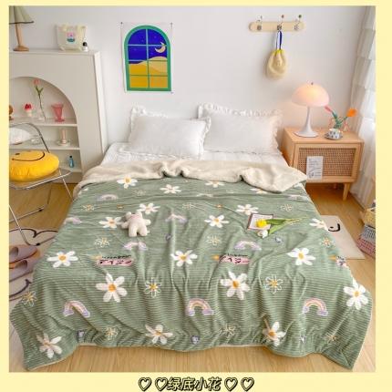 91家纺网 家纺一手货源 找家纺 顾里 新款ins网红少女心温暖牌魔法牛奶绒毛毯 绿底小花