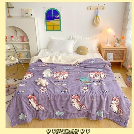 91家纺网 家纺一手货源 找家纺 顾里 新款ins网红少女心温暖牌魔法牛奶绒毛毯 梦幻独角兽