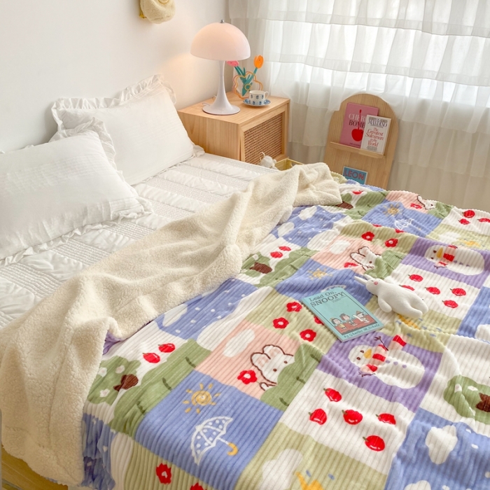 91家纺网 家纺一手货源 找家纺 顾里 新款ins网红少女心温暖牌魔法牛奶绒毛毯 春夏秋冬