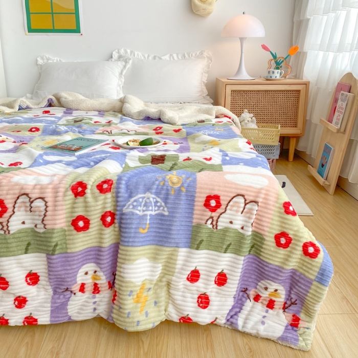 91家纺网 家纺一手货源 找家纺 顾里 新款ins网红少女心温暖牌魔法牛奶绒毛毯 春夏秋冬