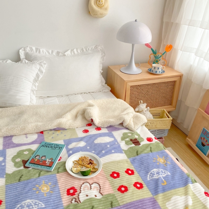 91家纺网 家纺一手货源 找家纺 顾里 新款ins网红少女心温暖牌魔法牛奶绒毛毯 春夏秋冬