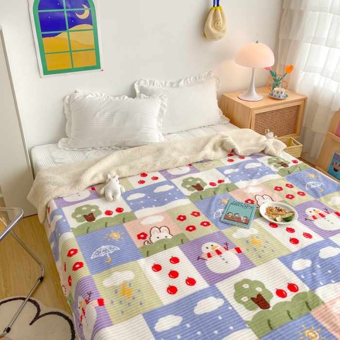 91家纺网 家纺一手货源 找家纺 顾里 新款ins网红少女心温暖牌魔法牛奶绒毛毯 春夏秋冬