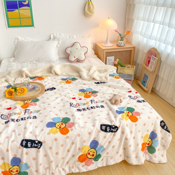 91家纺网 家纺一手货源 找家纺 顾里 新款ins网红少女心温暖牌魔法牛奶绒毛毯 七彩花